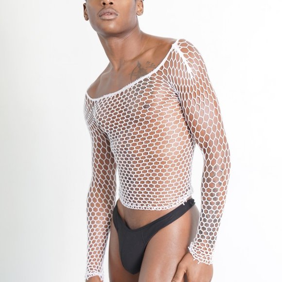 White Fishnet Body Sock Shirt One Size - Picture 1 of 1